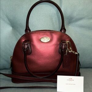 Coach Cross Grain Leather Cora Cherry 🍒 Oxblood Dome Satchel Crossbody NWOT